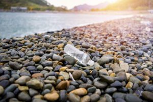 plastic water bottle trashed on beach